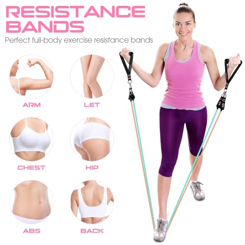 Resistance Bands with Handles, 5 Level Exercise Bands, 150LBS Workout Bands - color: ‎Light yellow, Khaki, Blue, Green, Navy blue