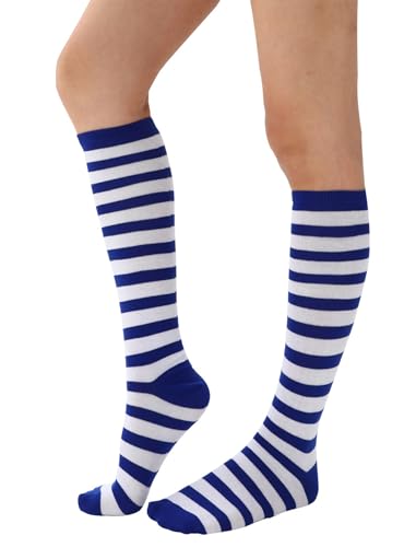 Women's Knee High Athletic Socks Casual Stripes Tube Socks Outdoor Sport Socks - color: Royal Blue+white Stripe