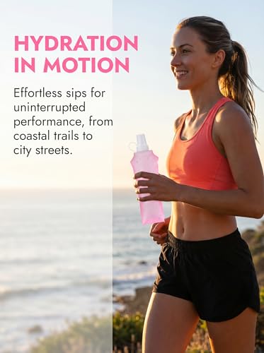Zelvot Running Vest Collapsible Water Bottle, TPU 500ml Soft Flask (Pink, 500 ml - 2 Pack) - color: Pink, size: 500 ml - 2 Pack