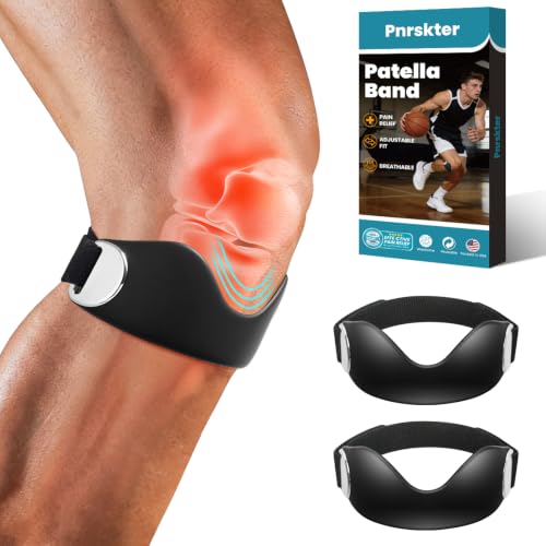 Pnrskter Silicone Patellar Tendon Strap, 2 Pack Non-Slip Knee Straps, Black
