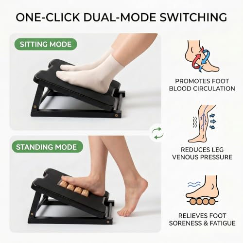 Bamboo Under Desk Foot Rest Foot Stool Rocking Footrest (Black Triangle) - color: Black, size: Triangle