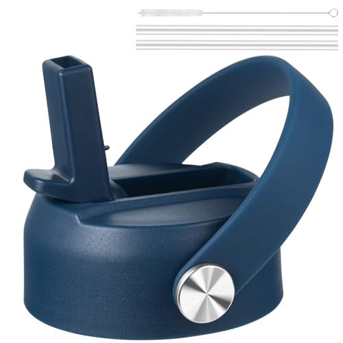 KMN Wide Mouth Straw Lid with Flip Top, Replacement Cap with Straw for Hydro Flask 18 32 40 oz Wide Mouth Water Bottle & 12 16 20 oz Coffee Flask, BPA-Free Leakproof Sports Lid (Indigo Blue) - color: Indigo Blue