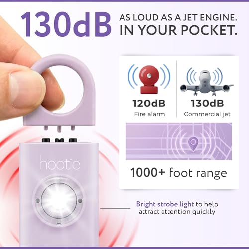 HOOTIE Personal Safety Alarm for Women, Men and Kids — 130dB Personal Alarm Keychain, Pull Pin Safety Alarm Keychain with Strobe Light, Self-Defense Alarm for Campus, Travel and Running — Lavender - color: Lavender