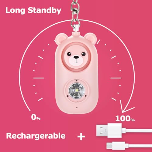 Personal Alarm for Women – 130dB Loud Rechargeable with Led Strobe Light, Self Defense Safety Alarm Keychain for Kids Elderly, Safe Sound Emergency Siren in Danger - color: Pink