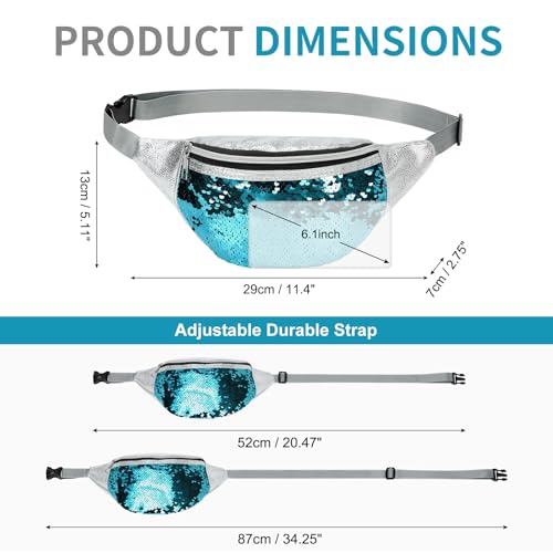 Holographic Sequined Fanny Packs for Women, Waist Belt Bag Fashion, Crossbody Bum Bag for Running, Blue - color: Blue