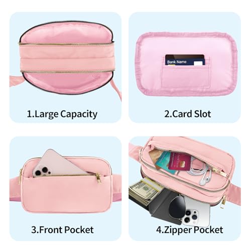 Fashion Fanny Bag-Waist Pack With Adjustable Belt Bag-Unisex Crossbody Pack For Travel Running Hiking-Pink - color: 3-Zipper Pink
