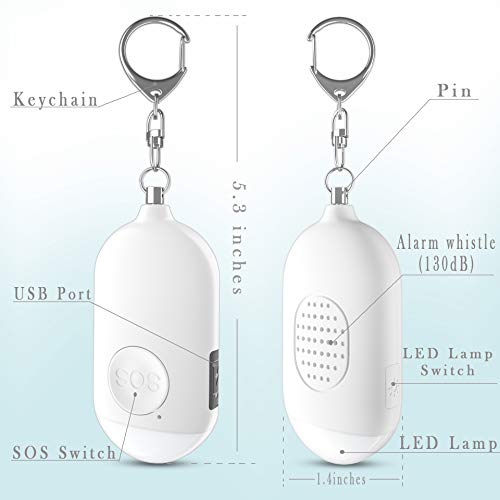 Safesound Personal Alarm Siren Song 1-Pack - 130dB Self Defense Alarm Keychain with Emergency LED Flashlight - Security Personal Protection Devices for Women Girls Kids and Elderly - color: White