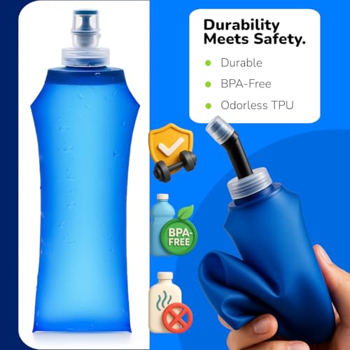 TPU Soft Flask 500ml 2 Pack with Straw, Collapsible Running Water Bottles, Lightweight Foldable Hydration Flasks for Vests, Hiking, Trail Running, Cycling and Outdoor Activities