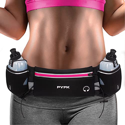 PYFK Running Belt with Water Bottles, Hydration Belt for Men and Women, Water Bottle Holder Running Pouch Water Belt, Fanny Pack Fits 7 inches Phones, Waist pack for Runner Jogging - color: rose red