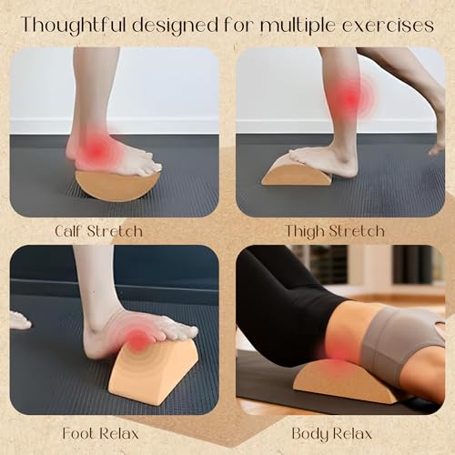 Cork Calf Stretcher Foot Rocker - Half Moon Yoga Block for Plantar Fasciitis, Recovery Ankle Stretcher Balance Blocks Leg Muscle Strength Traning Sports Workout Equipment, Anti-Slip