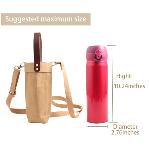 Water Bottle Carrier with Strap,Washed kraft Paper Water Cup Sleeve for 17/20oz Insulated Water Bottle,for Walking Hiking Camping Gym - color: Khaki-11.8inches high