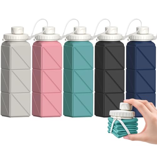 BEAUTAIL Collapsible Water Bottles 21oz/610mL, Silicone Travel Water Bottle - color: Starlight+Pink+Blue+Dark Blue+Black
