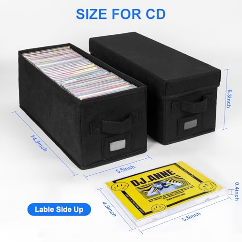 CD Case Holder with Handles and Lid – CD Storage Box with External Label Slots, Easy-to-Move Organizer Case for Efficient Media Storage,2Pack-Black - size: CD-2PACK