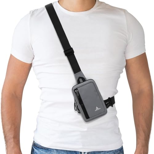 Peicees Small Crossbody Bag for Men Women Mini Sling Bag Travel Running Phone Daypack Cross Body Shoulder Bags with Keyholder - color: Grey