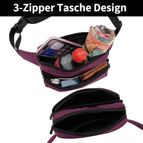 Fanny Pack Nylon Mini Belt Bag Everywhere Belt Bag for Women Water Repellent Waist Packs Crossbody Bags with Adjustable Strap - color: Purple