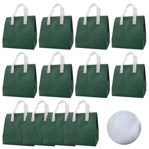 12Pcs Disposable Insulated Lunch Bags Thermal Cooler Bag for Food Delivery - color: Dark Green, size: 9.45"(H) x 9.45"(L) x 5.91"(W)