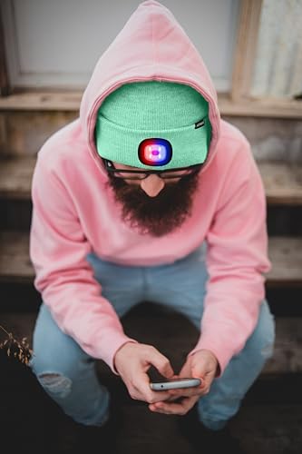 ATNKE LED Lighted Beanie Hat,USB Rechargeable 4 LED Red and Blue Flashing Running Headlamp Cap Gifts for Men and Women - color: #Fruit Green