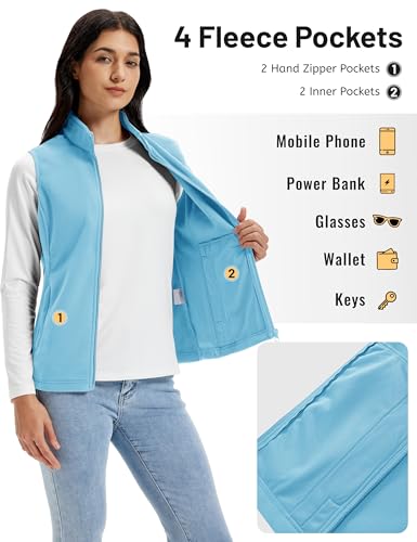 TACVASEN Women's Fleece Vest Outerwear Lightweight Sleeveless Zip Up Jacket - color: Aquablue, size: Medium