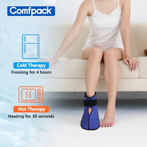 Comfpack Foot Ice Pack Wrap for Plantar Fasciitis Hot Cold Therapy Ice Boot for Foot After Surgery, Plantar Fasciitis, Achilles Tendonitis, Swelling, Heel Pain - size: L Navy Blue