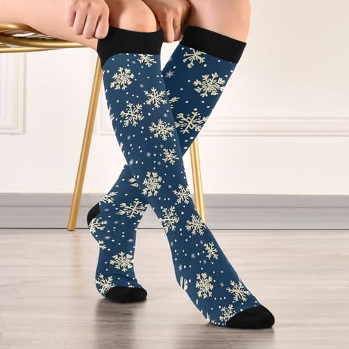 Snowflake Red Christmas Compression Sock for Women Men Funny Support Knee High Socks Running,Nurses,Travel - color: Snowflake Navy Blue