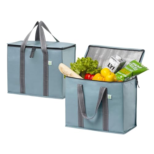 VENO 2 Pack Insulated Grocery Bags, Hard Bottom, Light Blue - color: Light Blue, size: 15.7"W x 12.6"H x 8.7"D - 2 Pack