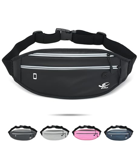 HiRui Slim Fanny Pack for Men Women, Adjustable Exercise Waist Pack Reflective Running Belt for Sports Workout Cycling Hiking, Casual Hands-Free Wallets Phone Bag Fits All Phones (Black)