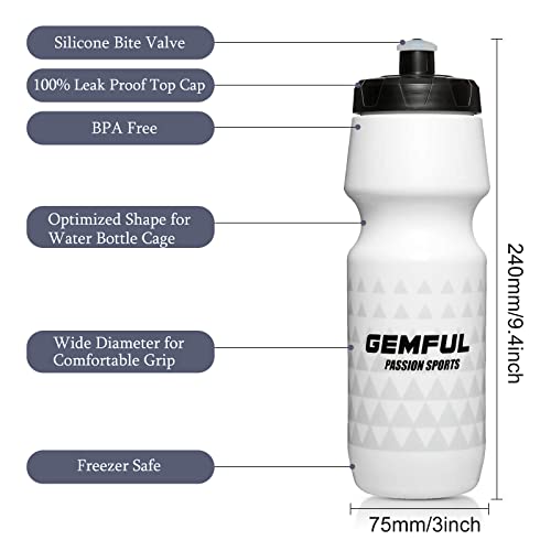 GEMFUL Bike Squeeze Water Bottle BPA Free 24 oz 2 Pack - color: White