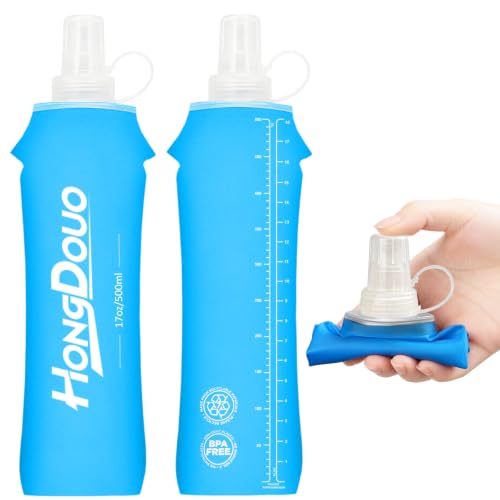 Flexible Running Bottles - Two Pack: 500ml/17oz, Foldable, BPA/PVC Free Soft Flask for Hydration Vests and Running Packs,Collapsible Leak-proof Pocket Bottle for Jogging, Hiking, Cycling, Climbing - color: Light Blue