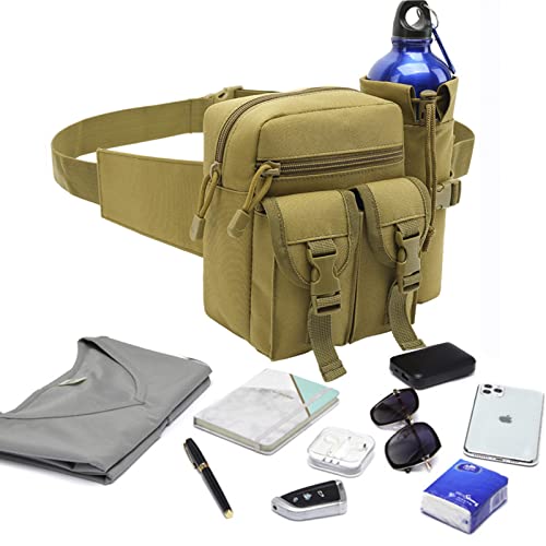 Outdoor Sports Waist Bag Cycling Waist Bag with Bottle Holder Tactic Waist Bag Tactical Fanny Pack for Cycling Running Hiking Fishing Climbing - color: khaki