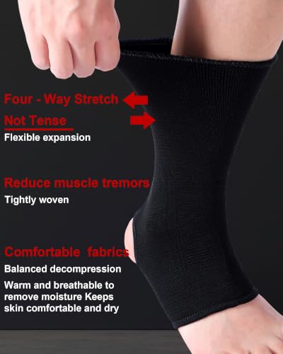 Handepo 4 Pairs Muay Thai Ankle Support Compression Ankle Sleeve, Black - color: Black