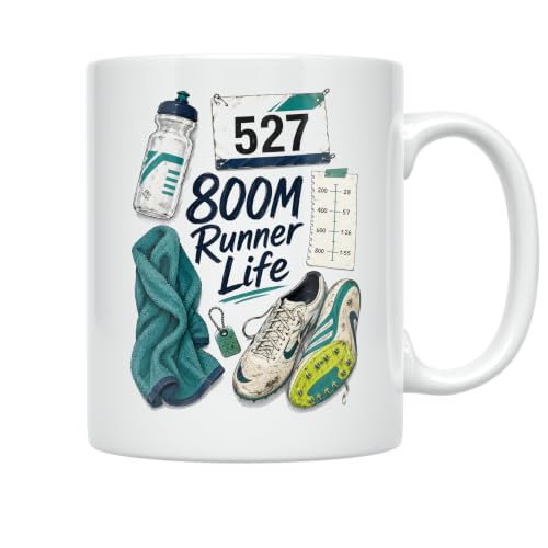 800M Runner Life Mug - Hand-Drawn Track Design - 11 oz Ceramic