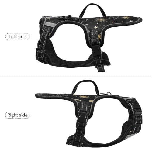 Yellow Stars and White Moon Dog/Cat Harness, Reflective No-Pull Pet Harness with 2 Leash Clips, Fully Adjustable Soft Padded Dog Vest, No-Choke Pet Oxford Vest - color: Yellow Stars And White Moon, size: M