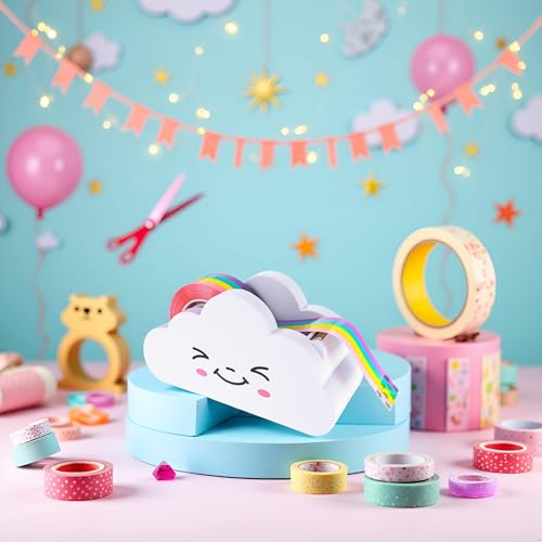 White Tape Desk Dispenser Cute Tape Dispenser Cloud Tape Cutter with Rainbow Novelty Tape Dispenser Holder for Home School Office Stationary Packaging Wrapping Craft Supplies Tape Dispensers