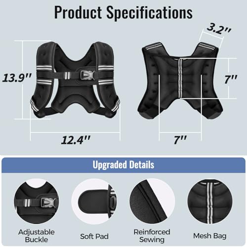 Zeerun Weighted Vest, 6/8/10/12/15/18/20/24/30LB for Men Women - color: Black, size: 6 Lb