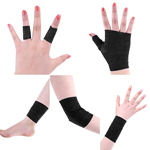12 Pieces Self Adhesive Bandage Wrap Tape Stretch Self Adherent Cohesive Toe Tape for Sports, Wrist, Ankle, 5 Yards Each (Black, 2 Inches)