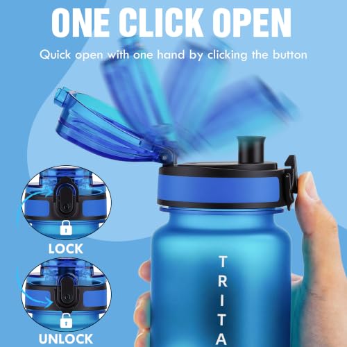 OLDLEY 32oz Sports Half-Frosted Clear Water Bottle with Anti-Dust Chug Lid - color: Half‑Frosted Bright Blue