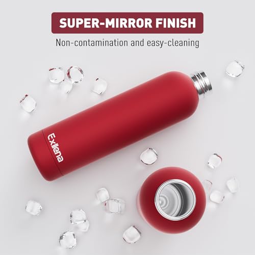 Exllena Slim Insulated Water Bottles for Travel 32oz with Clip, Double Wall Vacuum Stainless Steel Water Bottle Keeps Drinks Cold 24 Hrs/Hot 12 Hrs, 100% Leakproof, BPA Free（Red） - color: Red, size: 1 L