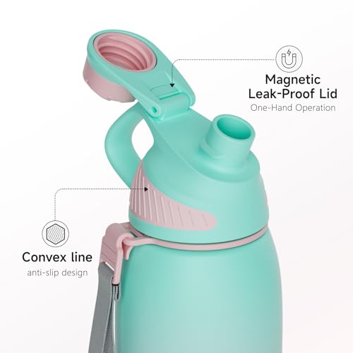 FJbottle 50oz Stainless Steel Insulated Water Bottle No Straw Spout Lid - color: Green-Pink, size: 50 Ounces
