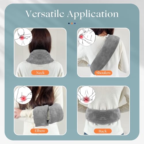 Neck Heating Pad Microwavable with Machine Washable Cover Weighted Microwave Heating Pad Neck Wrap for Shoulder Back Pain Relief, Warm Rice Bag Pack for Cramps Hot Cold Therapy 1.5lbs Lavender Scented - color: Gray