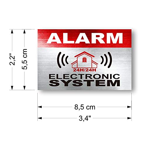 12 x Security Alarm Warning Sign Stickers - Alarm - Electronic System - for Internal and External use - Protection for Home, car... - Weatherproof - Size: 3,4 x 2,2 in
