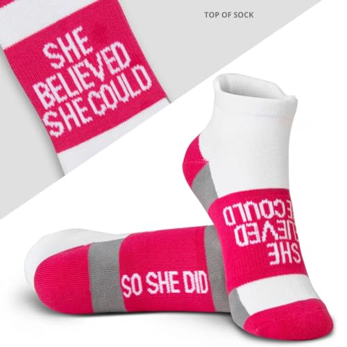 Gone For a Run Motivational Ankle Running Socks - Affirmation Runners Gifts - color: She Believed She Could (Fuchsia)