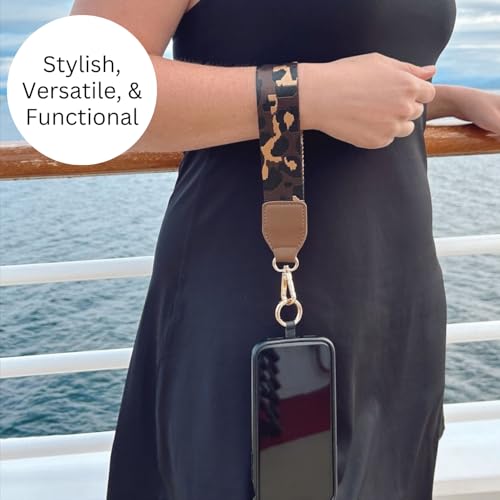 Save the Girls Clip & Go Phone Lanyard with Wallet Pouch, Leopard - color: Leopard Brown/Gold