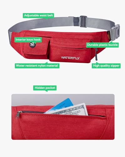 WATERFLY Small Fanny Pack for Women Men, Crossbody Travel Waist Bag Red - color: Red
