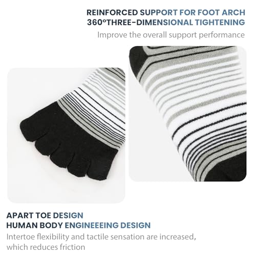 Toe Socks for Men and Women Athletic Running Coolmax Five Finger Ankle/Quarter Socks Breathable Lightweight, 3 Pairs - color: E4110# Striped, size: Small