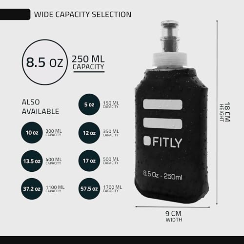 FITLY Soft Flask Running Water Bottle - Collapsible Hydration Flask - color: Black, size: 8.5 Ounces
