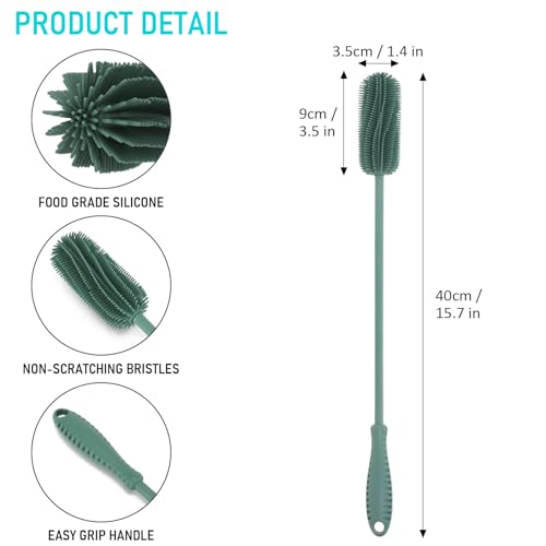 Silicone Bottle Brush, 15.7" Water Bottle Cleaner Brush, Green - color: Long Green