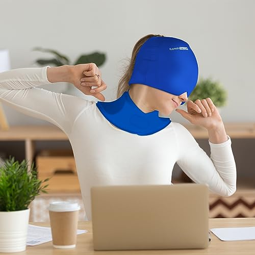 ComfiTECH Migraine Relief Cap, Head Neck Ice Pack Wrap Gel Combo, Blue, M - color: Blue
