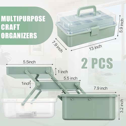 Teecyhooo 2 Pcs 13 Inch 3-Layer Tackle Box Organizer, Adjustable, Green - color: Green