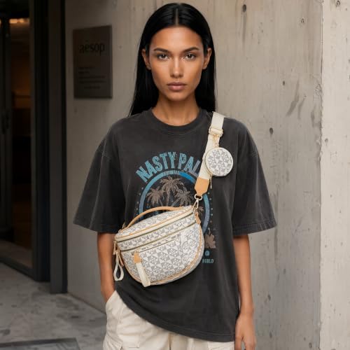 Makes Checkered Crossbody Bag Bum Bag for Women with Pouch - color: Beige Trianglehollow