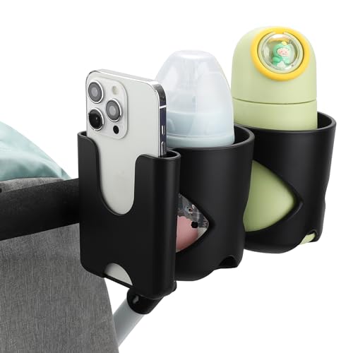 Accmor Stroller Cup Holder, Universal Cup Holder for Walker Wheelchair Bike Scooter, 360° Rotatable Stroller Cup Holder Attachment Walker Wheelchair Accessory - color: Double Cup Phone Holder-Black